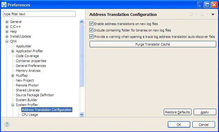 Address translation Preferences dialog