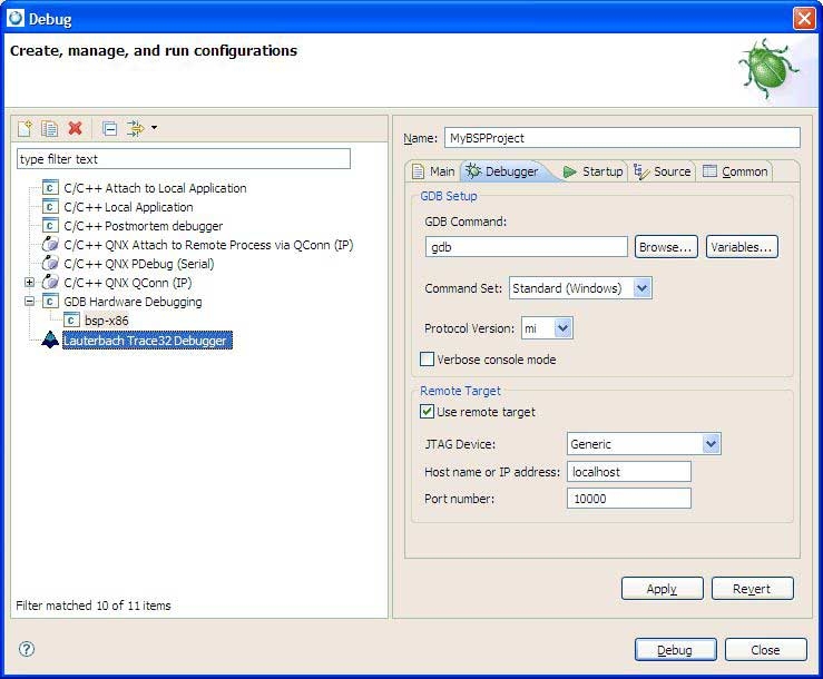 Lauterbach Trace32 Debugger launch configuration type